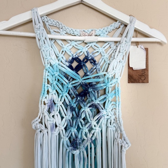Charmosa Maya Swim Crochet Maxi Length Cover Up Blue White Macrame Resort S - Picture 2 of 9